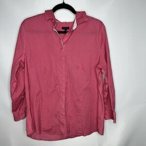 Talbots Wrinkle Resistant Hidden Button-Up Shirt Size 16 Pink Dotted Collared